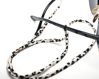 Courroie de lunettes noire et blanche à imprimé léopard, chaîne de lunettes de soleil en dentelle, chaîne de lunettes en bandes de lycra cousues, cordon de lunettes en dentelle