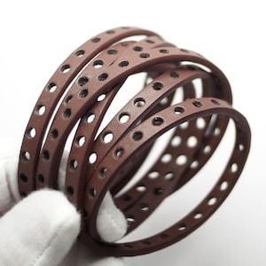 46inches Brown Drilled Holes Soft Leather Cord, Fine Litchi Texture Leather Strips,Necklace Cord,Bracelet Making,Jewelry cord