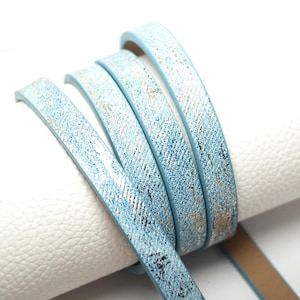 46inch Light Blue Denim Pattern Leather Cord,10mm Shiny Leather Strip,Bracelet Making