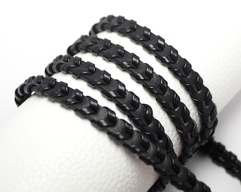 Cordón de cuero trenzado perforado negro de 1,15 metros, tira de cuero trenzado, fabricación de pulseras de cadena de cintura, cordón de cuero sintético trenzado