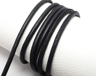 118inch Black Soft Leather Cord,4mm Fine Litchi Texture Stitched Leather Strips,Faux leather Bracelet Necklace Making,Fashion accessory