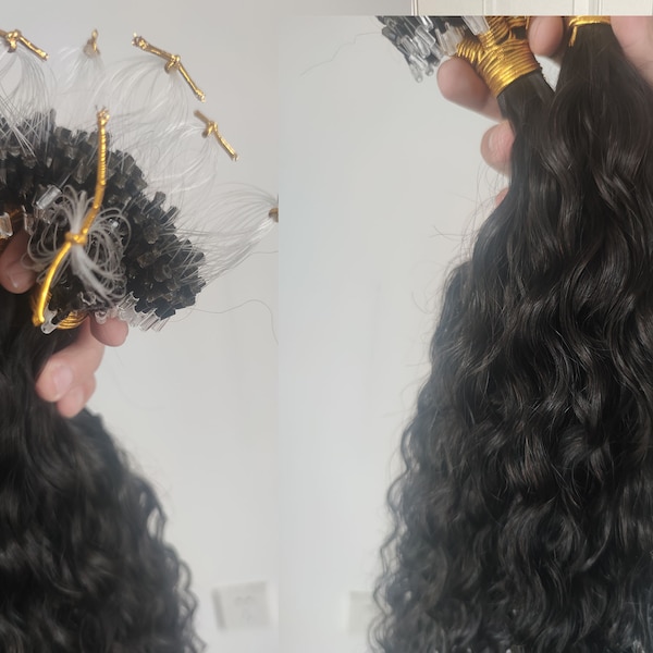 Natuurlijke krullende Micro Link Braziliaanse menselijke haarextensies Loopringkralen Hair Extensions voor dames