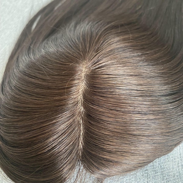 READY TO SHIP Brunette Brown Human Hair Wiglet Clip on Topper for Women with Thinning Crown Hair | Natural Brown Hairpieces