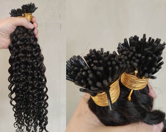 FREE SHIPPING 100% Human Hair Natural Curly I Tip Extensions | Brazilian Hair I Tip Fusion Hair Extensions For Black Hair