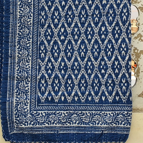 Blue - Bengal Kantha Embroidery Mulberry Silk Cushion Cover (16 x 16 in)