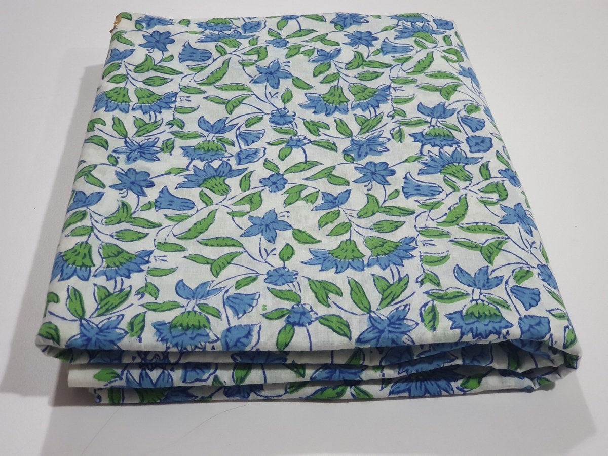 Indische Vintage Sari Grün Gedruckt Aus Reiner Baumwolle Saree Handwerk