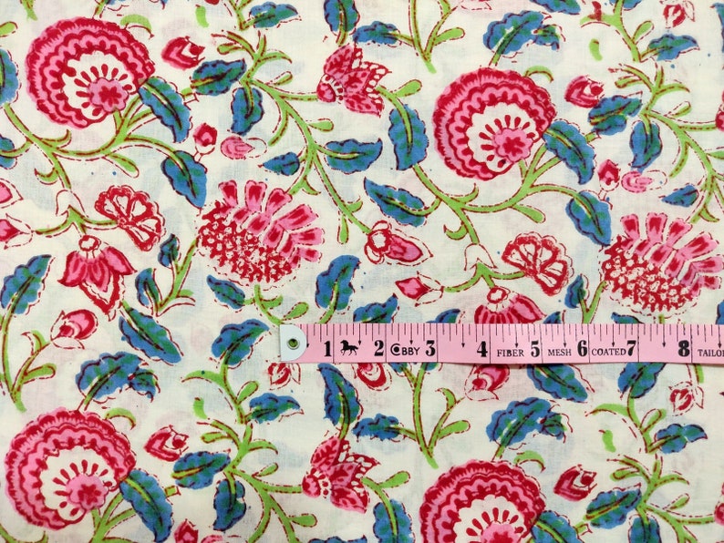 2.5 Yard Indian Hand Block Print Fabric Sanganeri Craft Sewing Fabric Flower Art