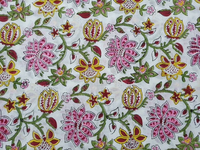 7.5 Yard Sanganeri Block Printed Fabric Hand Block Print Etsy