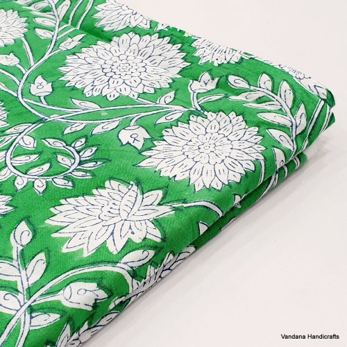 Green Floral Print Block Print Fabric Indian Cotton Fabric | Etsy