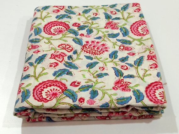 Indian Cotton Voile Fabric Floral Sewing Hand Block Print Craft By The Yard