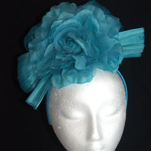 AQUA BLUE turquoise flower headband fascinator hat races Melbourne Cup