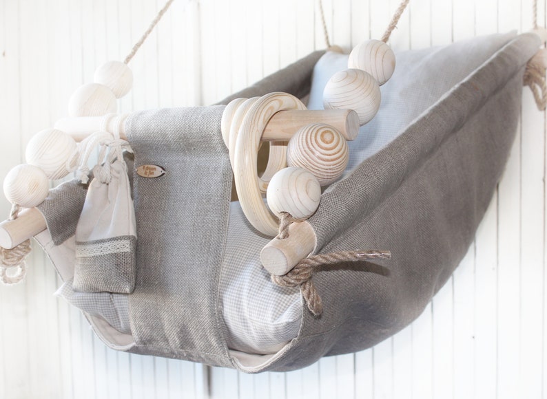 Grey outdoor swing with beads Grey Indoor Baby and Toddler swing with beads Baby and toddler wooden swing with beads Baby Hammock