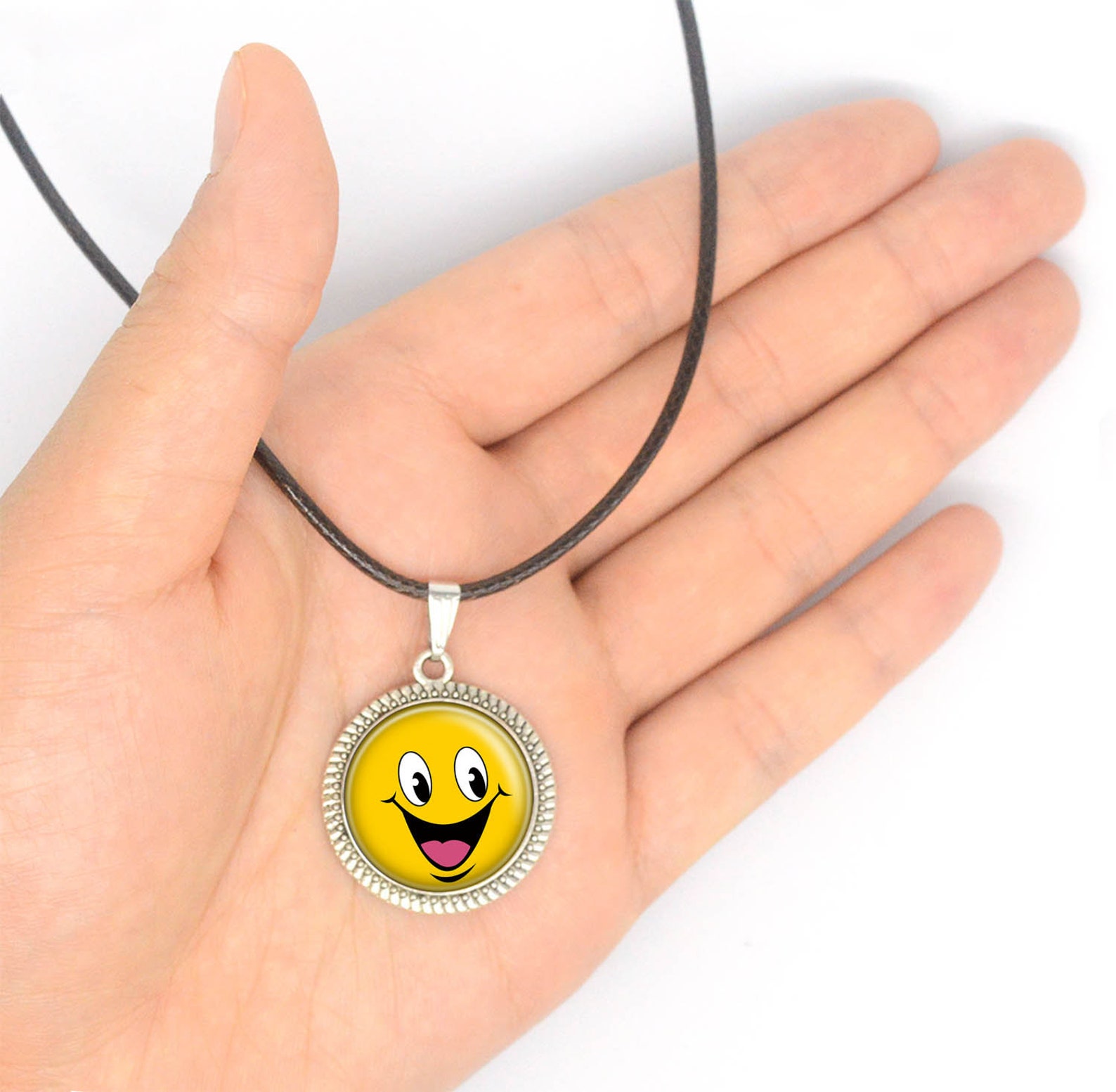 Child Girl Charm Necklace Smiley Face Pendant Handmade Jewelry Etsy