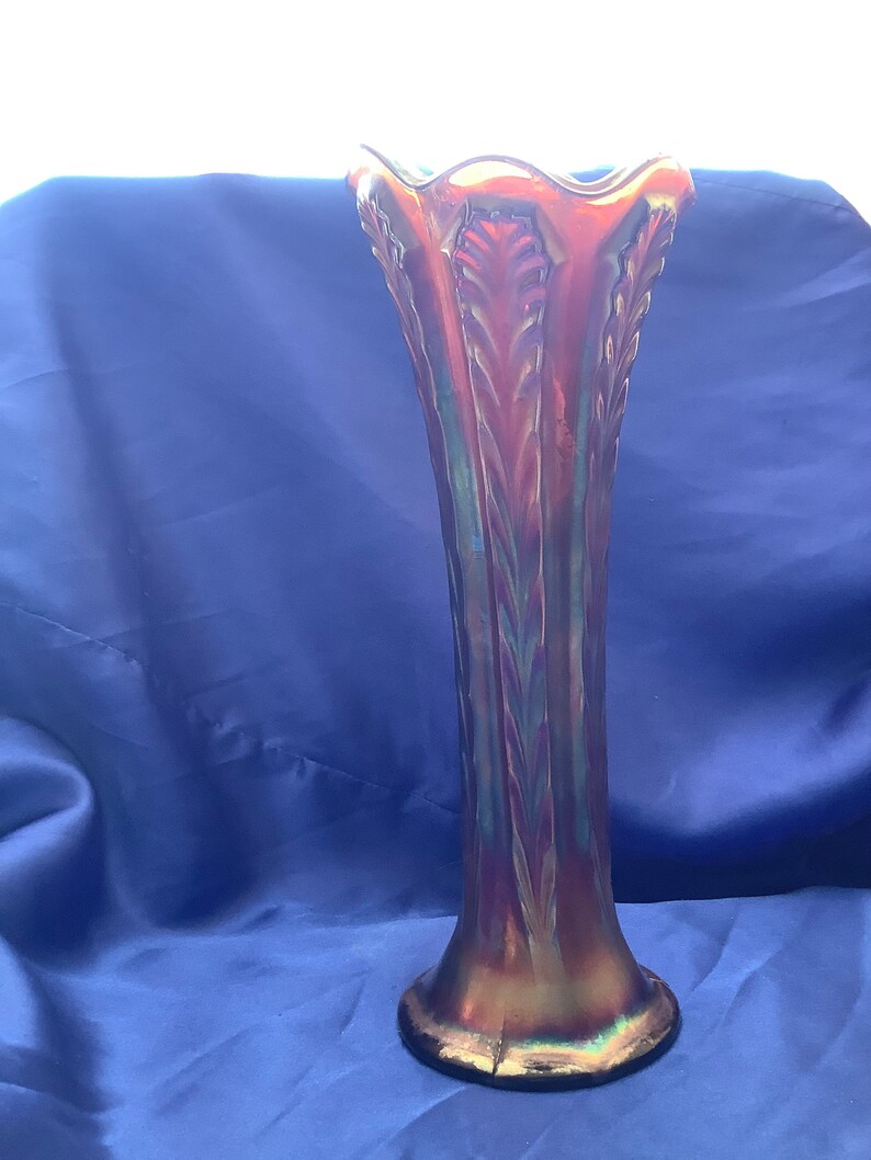 Fenton Plume Panels Vase, Carnival Glass Amethyst Base Etsy