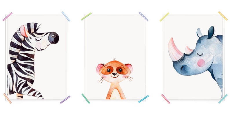 Junge M/ädchen Baby Wanddeko Bildergalerie Deko Bauernhof Tiger Schaf Gr/ö/ße DIN A3 Safari myprinti/® 3er Set Kinderzimmer Poster Babyzimmer Bilder Wald Fuchs