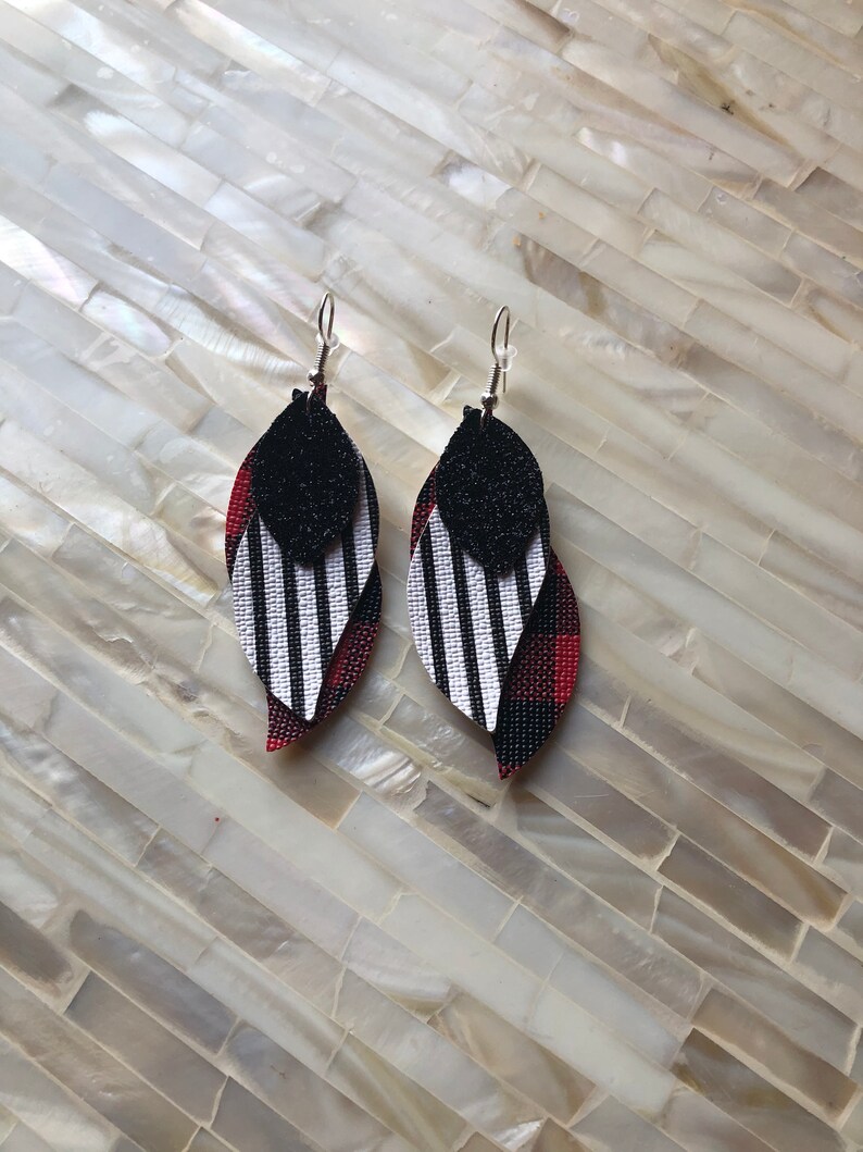 holiday earring buffalo plaid gifts for her Layered earring striped