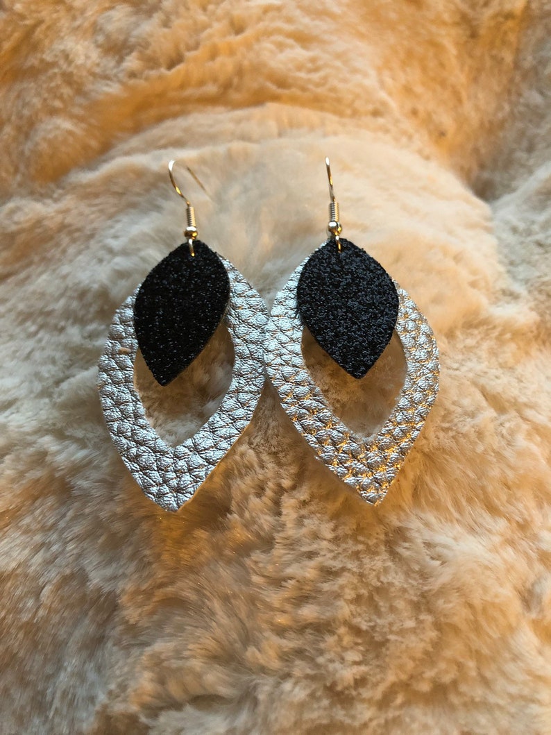dangle earrings faux leather silver shimmer dress up cutout earrings Easter earrings Mother/'s Day earrings