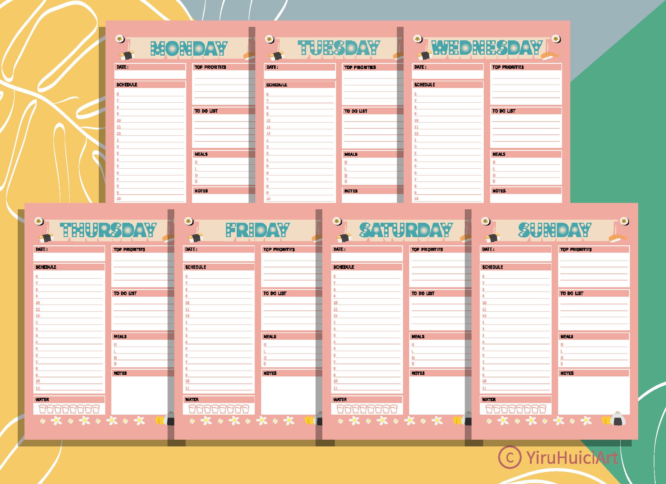 printable 7 day planner daily planner everyday planner etsy