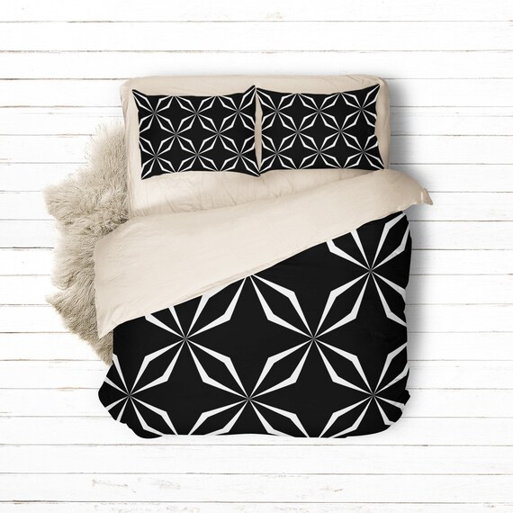 Geometric Black And White Duvet Black And White Duvet Cover Etsy