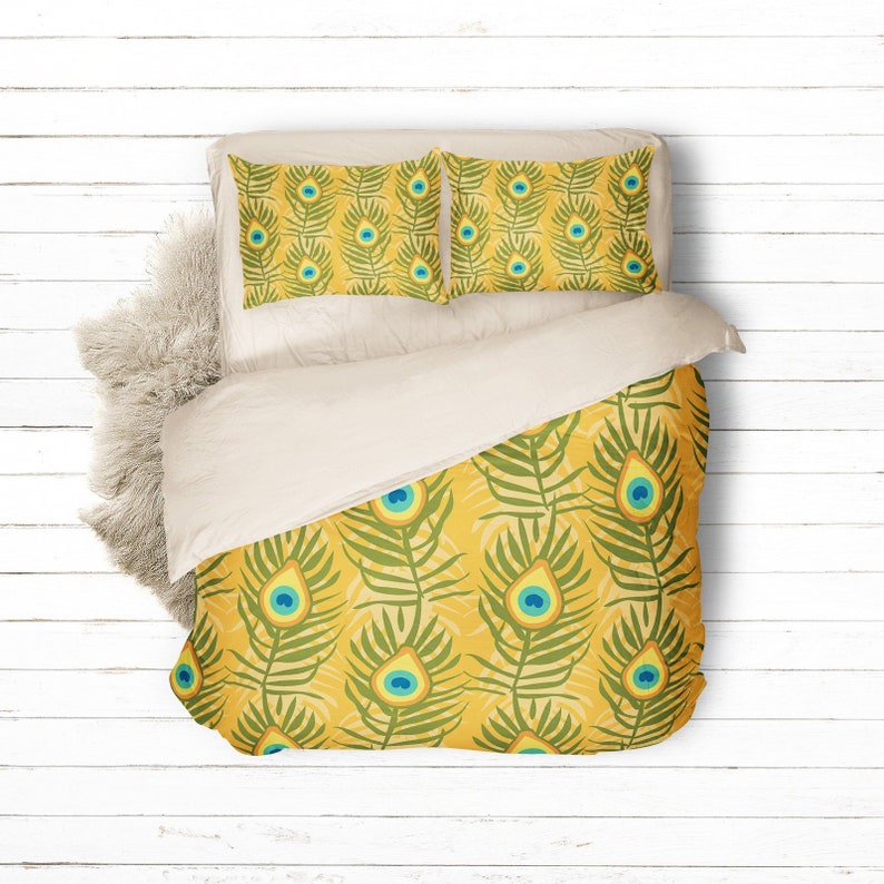 Yellow Feathers Duvet Cover Duvet Cover King Yellow Duvet Etsy