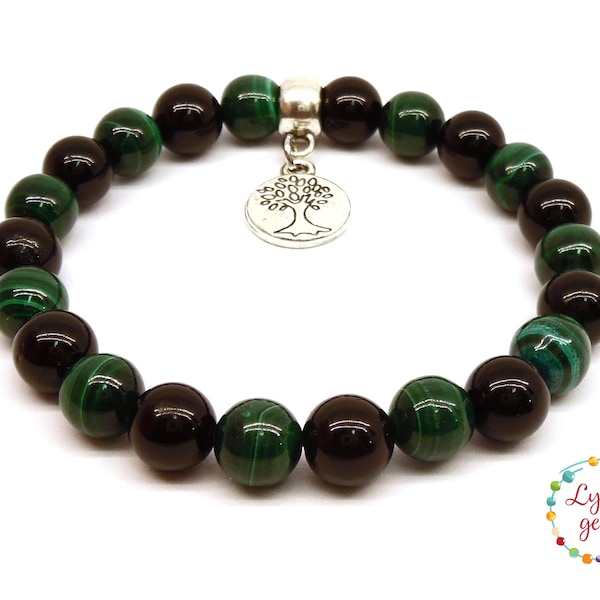 Women's Self-Healing Booster, Protection and Detox Gemstone Bracelet , Black Tourmaline, AA+ Grade Genuine Malachite, Malachite Bracelet