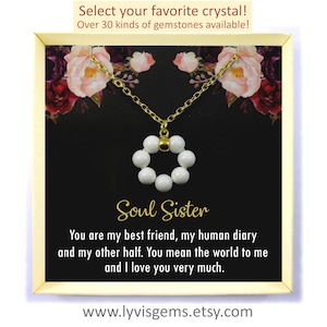 Soul Sister Gift,Soul Sister Necklace,Best Friend Necklace,BFF Necklace,Best Friend Gift,Gemstone Necklace,Special Friend Gift,Message Card