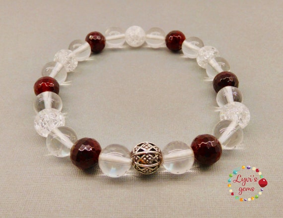 Hormone Balancing,Cleansing,Energizer Gemstone Bracelet,Genuine Garnet,Clear Quartz,Energy Bracelet,Burgundy Bracelet,Healing Bracelet