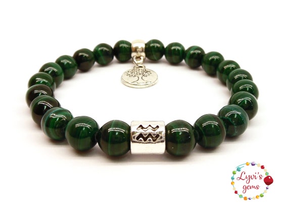 AA Genuine Malachite Bracelet,Natural Malachite Jewelry,Zodiac Bracelet,Green Gemstone Bracelet,Yoga Jewelry,Genuine Malachite Jewelry