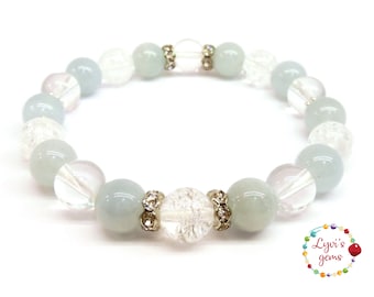 Allergy Healing Bracelet,Immune Boosting Jewelry,Delicate Aquamarine Bracelet, Clear Quartz Jewelry,Gemstone Bracelet,Throat Chakra Jewelry
