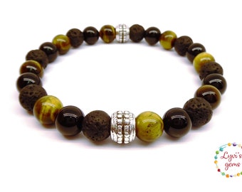 Protección para hombres, energía y fortuna Pulsera de ojo de tigre, Ojo de tigre, Ónix, Pulsera de piedra de lava, Pulsera de piedras preciosas, Regalo para él