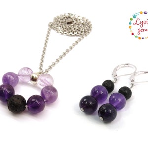 Third Eye Chakra Aromatherapy Earrings-Necklace Set,Chakra Balancing Gift Necklace,Healing Crystal,Yoga Jewelry,Chakra Stones,Diffuser Set