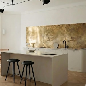 Solid Aged Brass Splashback – Hand-Patinated & Made to Order