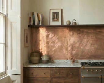 Custom Solid Brushed Copper Backsplash – Handcrafted Kitchen & Bar Wall Panel (Rose Feather)