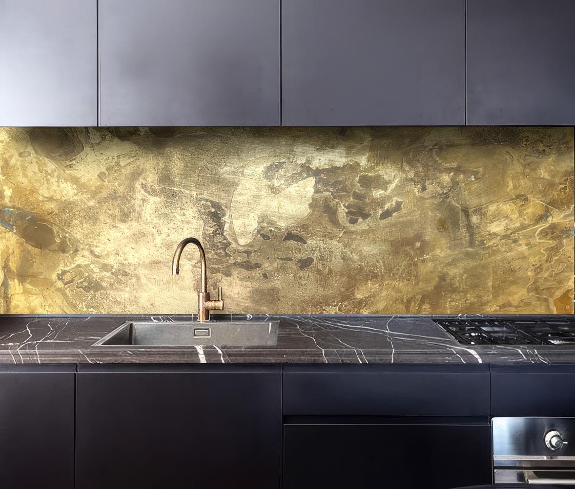 Solid Aged Brass Backsplash - Hand-Pa...