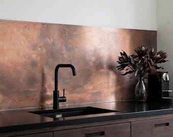 Custom Solid Copper Backsplash – Handcrafted Kitchen & Bar Wall Panel (Dark Velvet)