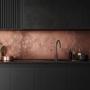 Matte black kitchen with bespoke copper splashback