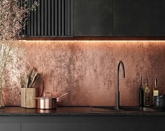 Solid Copper Splashback – Custom Handcrafted Copper Wall Panel for Kitchen & Bar (Volcanic Earth)