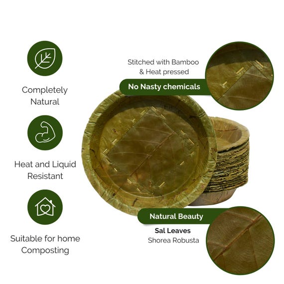 Eco and Vegan Friendly Sal Leaf Plates and Bowls, Handcrafted With