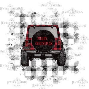 Christmas, 4x4 Off-road Christmas, Red Plaid, PNG, Custom Sublimation Transfer Ready to Print