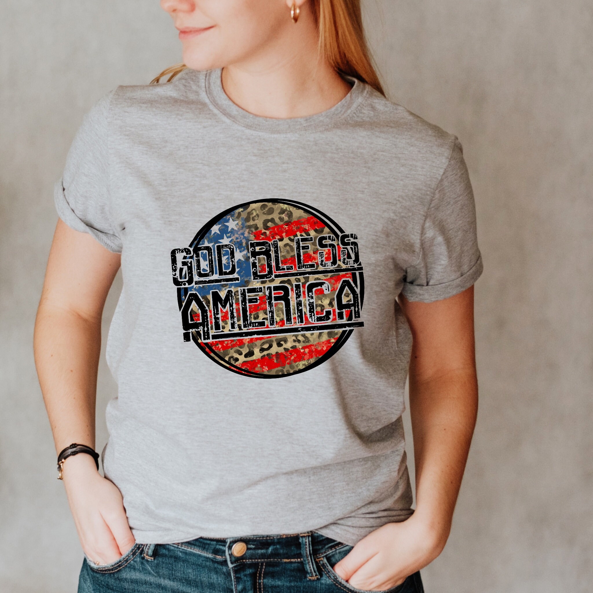 Good Bless America Flag Red White Blue Leopard Print - Etsy