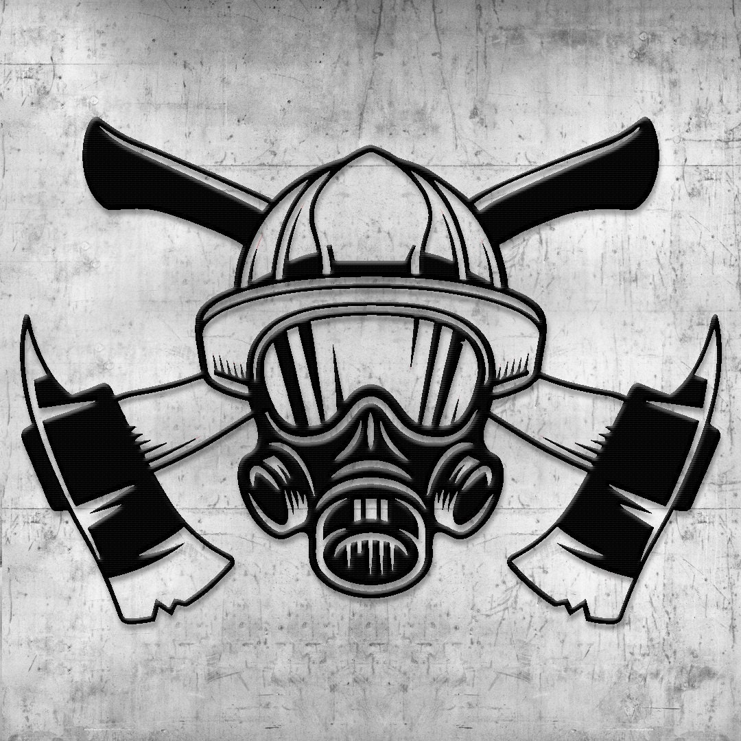Crossed Axes Firefighter Helmet Powder Coated Metal Sign, Fire