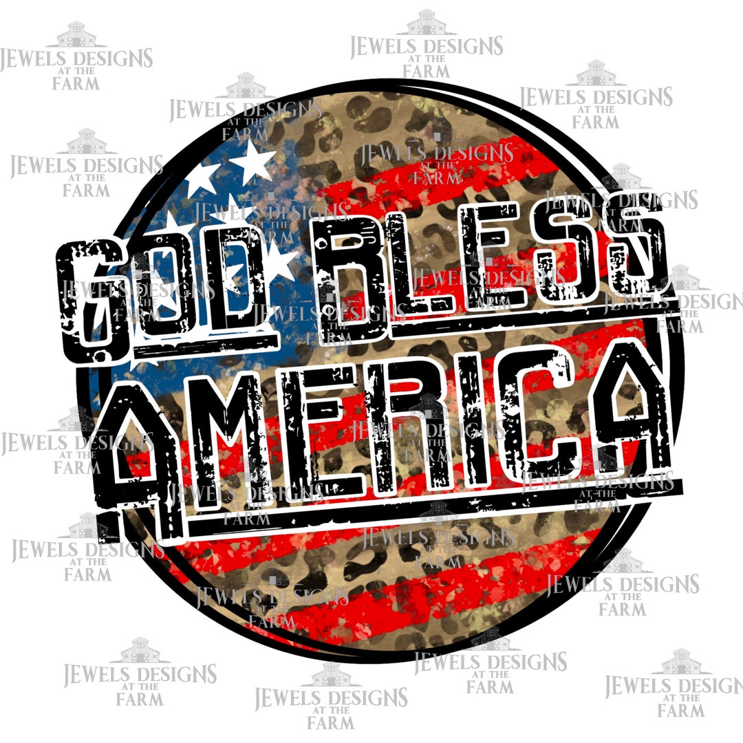 Good Bless America, Flag, Red, White, Blue, Leopard Print, PNG