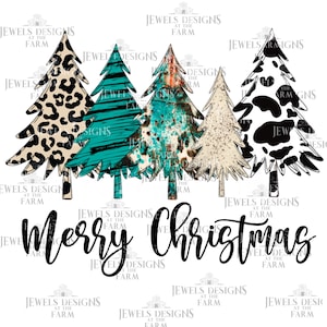 Noël, joyeux Noël arbres, impression vache, western, PNG, transfert par sublimation personnalisé prêt à imprimer
