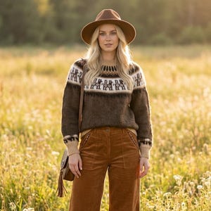 Alpaka Pullover Damen | Warmer Strickpullover aus Alpaka | brauner Pulli | Lama Pullover | Peruanischer Pulli aus Alpaka |  Frühling