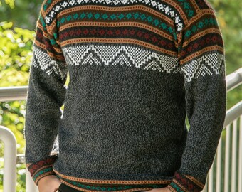 ★★ ★★ Men's Relaxed Fit Alpaca Wool Knit Swea The Woodland alpaca sweater men