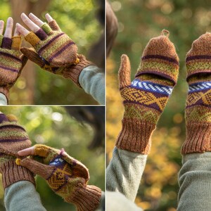 Alpaka Fingerlose Handschuhe mit Kappe Fäustlinge Handwärmer alpaca gloves fingerless mittens Aimara Bild 2