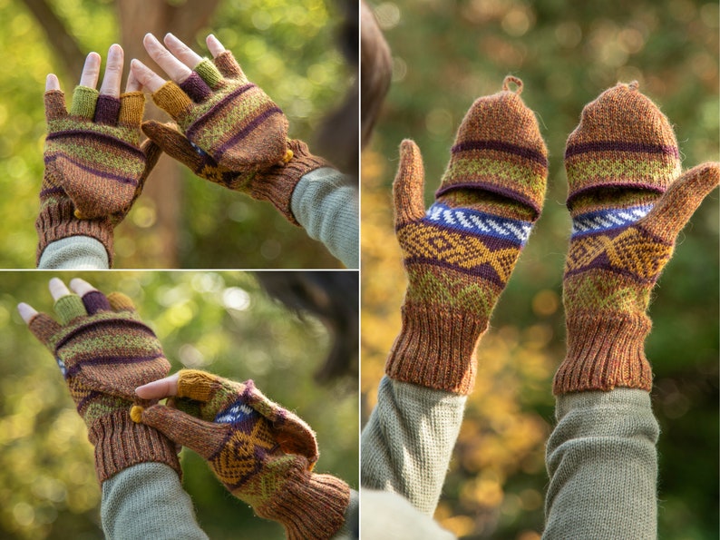 Alpaka Fingerlose Handschuhe mit Kappe Fäustlinge Handwärmer alpaca gloves fingerless mittens Aimara Bild 2