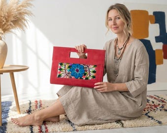 Boho Festival Clutch – Handmade Embroidered Bag from Peru – Vegan Leather Bag | Boho Chic Gift