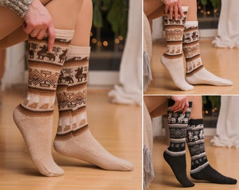 Chaussettes en alpaga pour la maison, chaussettes chaudes femmes | Chaussettes d'hiver | Taille : 37 - 40 | Bas de laine, chaussettes douillettes | Cadeau de Noël | Aïmara