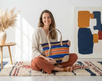 Handmade Boho Chic Bag, Ethnic bag, vegan leather shoulder Bag, Peruvian Colorful Festival Bag.